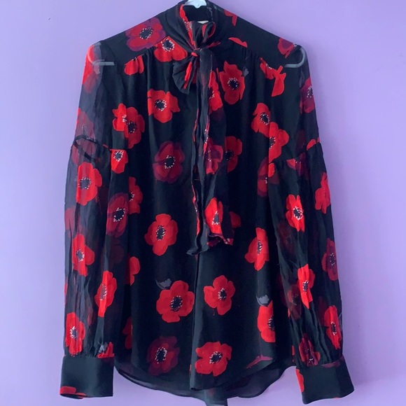 kate spade Tops - Kate Spade Poppy Chiffon Bow Blouse